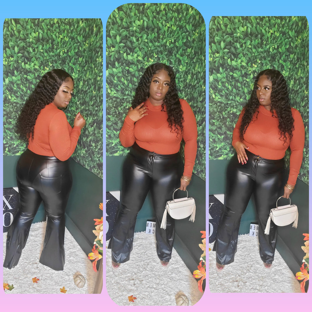 Satin Black Leather Bell Bottoms